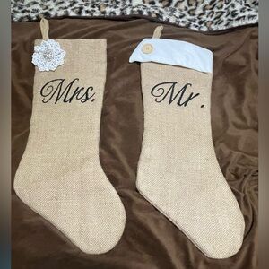 Burlap Mr. & Mrs. Embroidered Christmas stockings